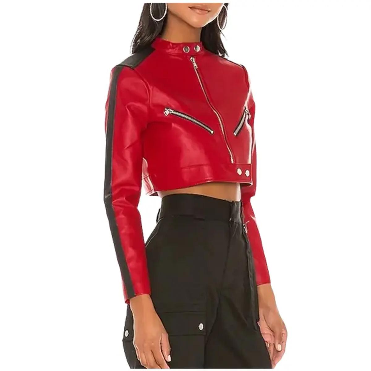 Giacca da donna in pelle di pecora rossa corta