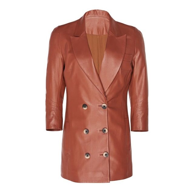 Blazer doppiopetto in pelle con bottoni alla moda da donna