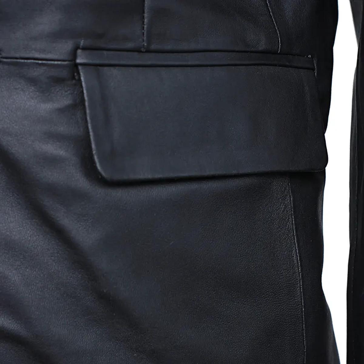 Blazer da uomo in pelle nera a due bottoni