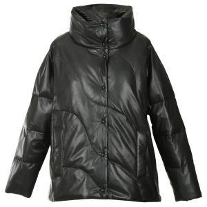Cappotto corto in pelle di pecora imbottito da donna, colore nero