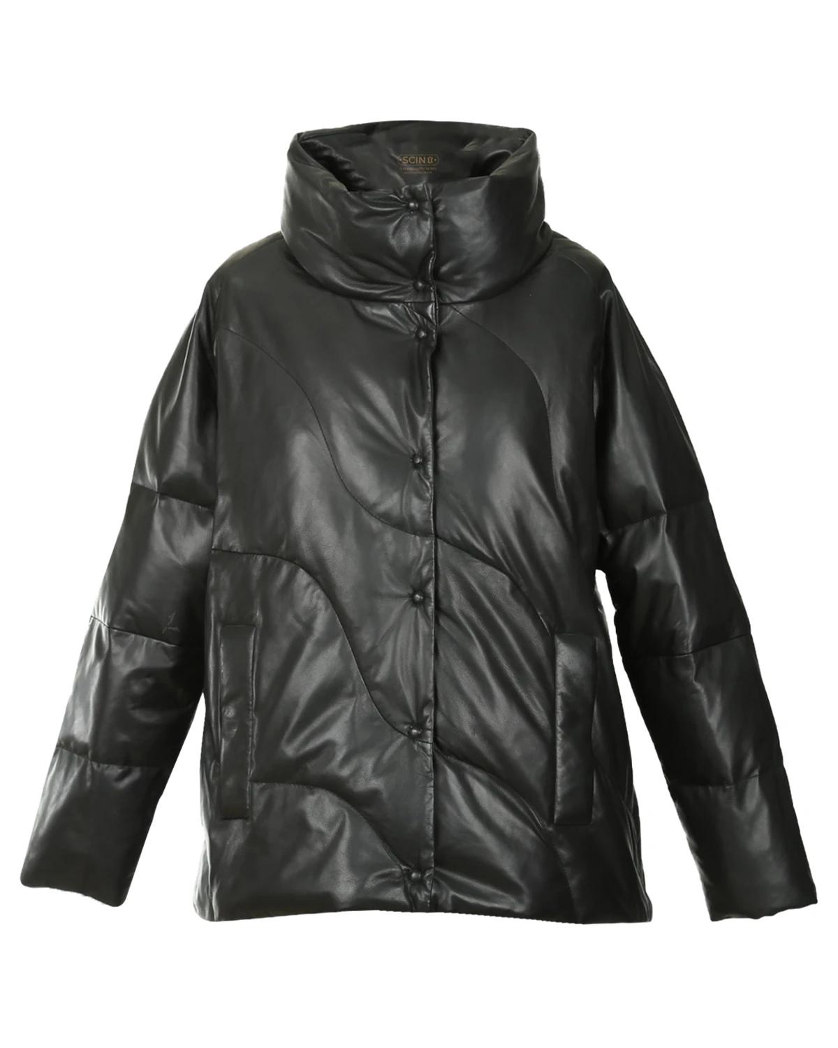 Cappotto corto in pelle di pecora imbottito da donna, colore nero