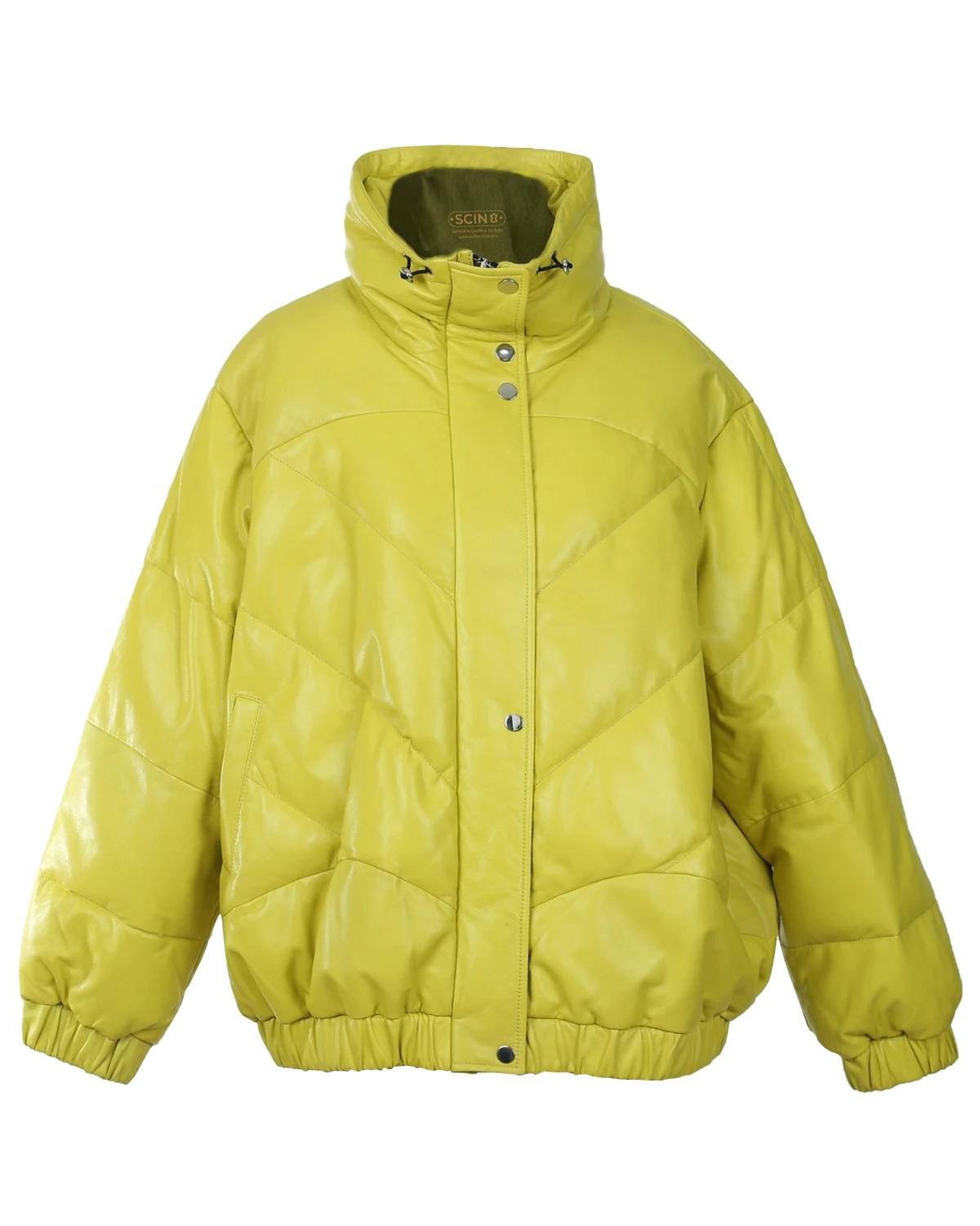 Giacca in pelle di pecora imbottita al neon da donna