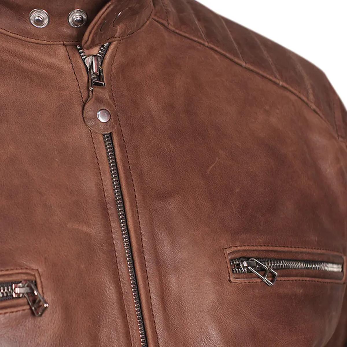 Giacca da motociclista in pelle di pecora Classic 92 da uomo, marrone