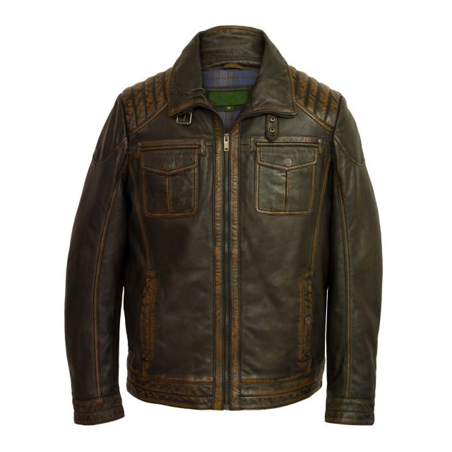 Giacca da camionista in vera pelle vintage marrone da uomo
