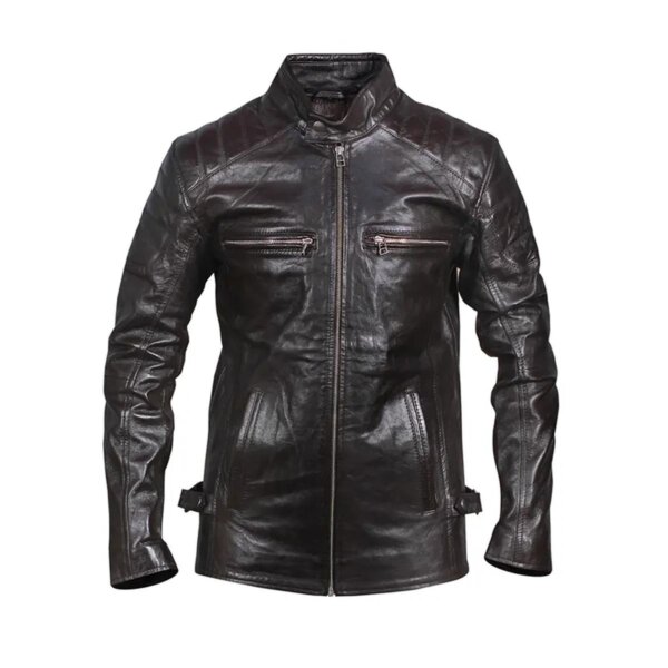 Giacca da motociclista in pelle trapuntata nera vintage