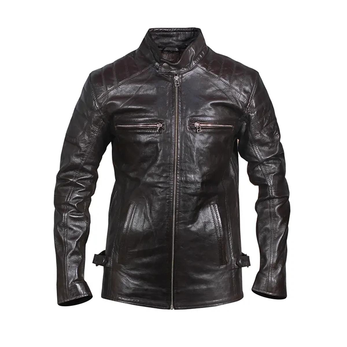 Giacca da motociclista in pelle trapuntata nera vintage