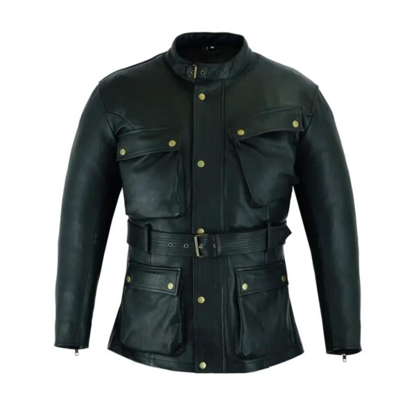 Soprabito in pelle nera da motociclista retrò vintage
