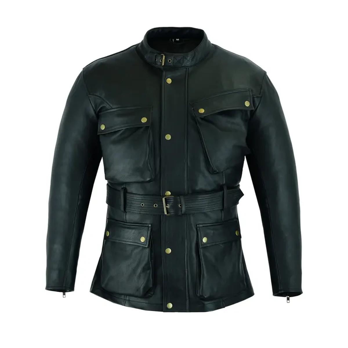 Soprabito in pelle nera da motociclista retrò vintage