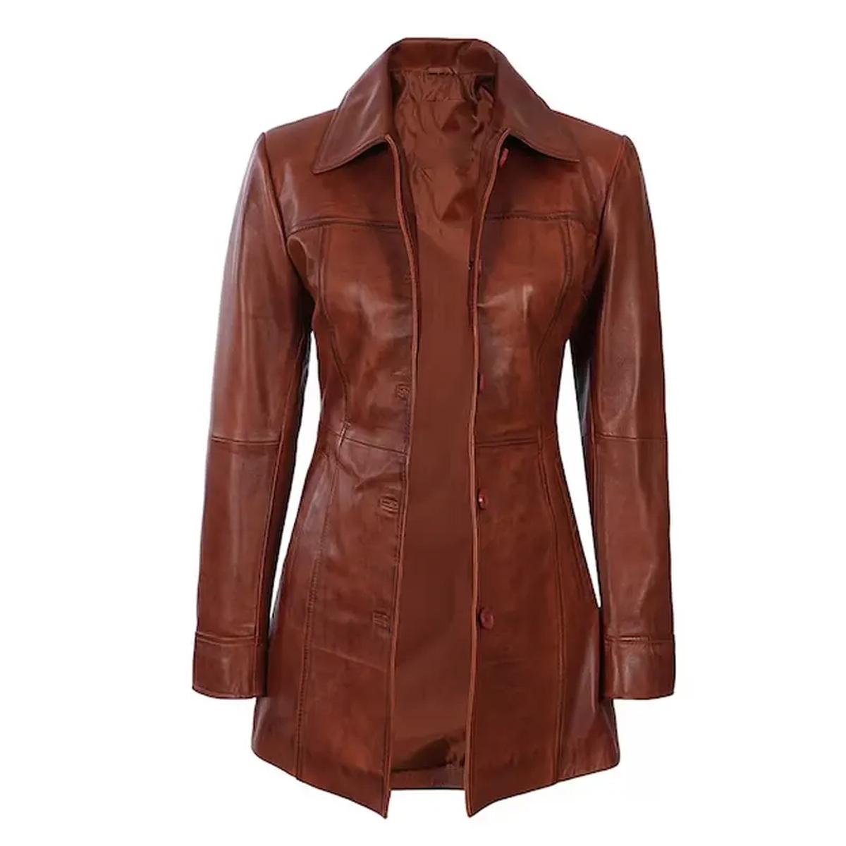 Soprabito in pelle cerata color cognac