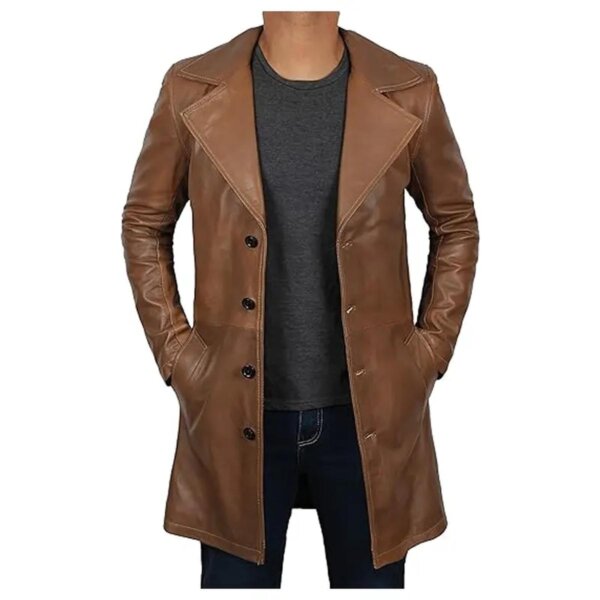 Trench vintage in pelle con ampio revers