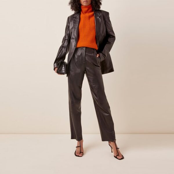 Giacca blazer in pelle nera da donna
