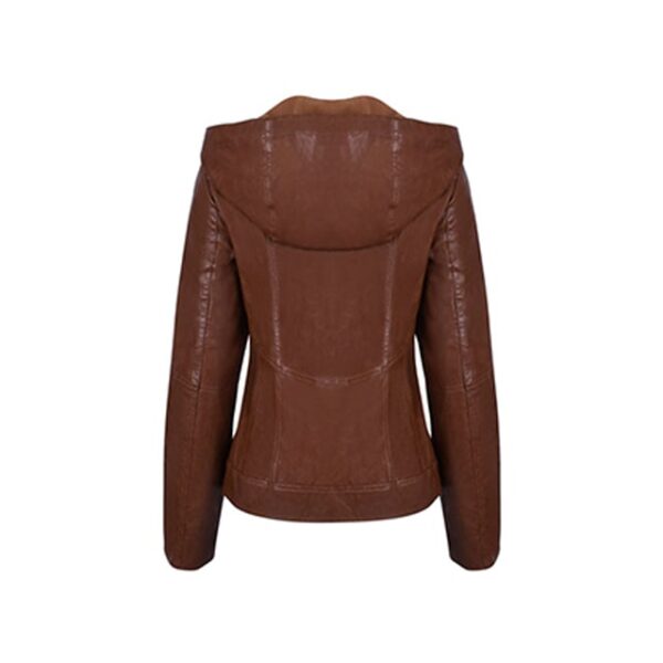 Giacca con cappuccio in pelle marrone da donna
