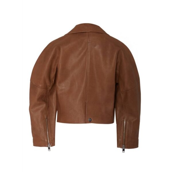 Giacca in pelle cerata marrone da donna