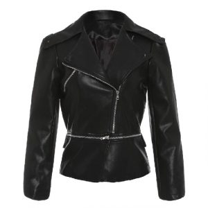 Giacca in pelle slim fit con cerniera YKK nera da donna