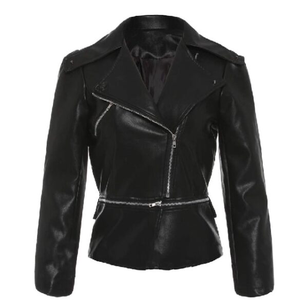 Giacca in pelle slim fit con cerniera YKK nera da donna