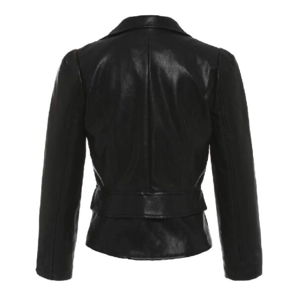 Giacca in pelle slim fit con cerniera YKK nera da donna
