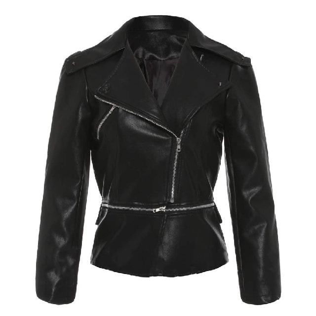 Giacca in pelle slim fit con cerniera YKK nera da donna