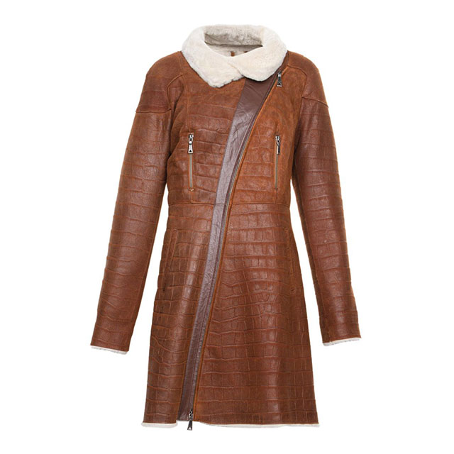Cappotto lungo in similpelle con finiture in shearling marrone
