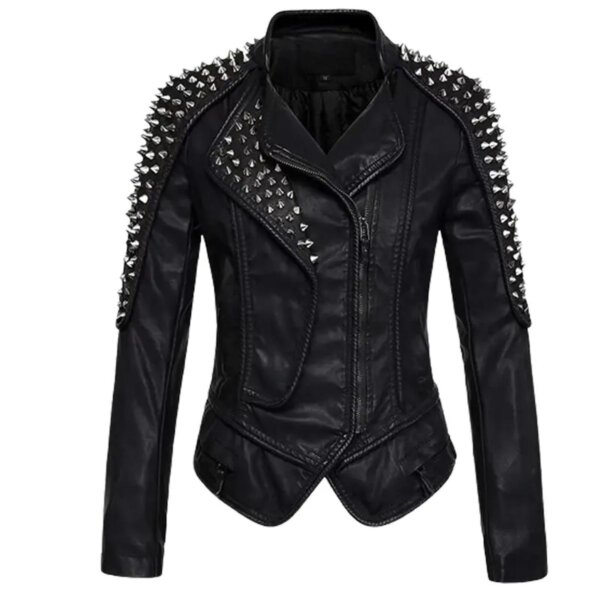 Giacca in pelle borchiata in stile punk da donna