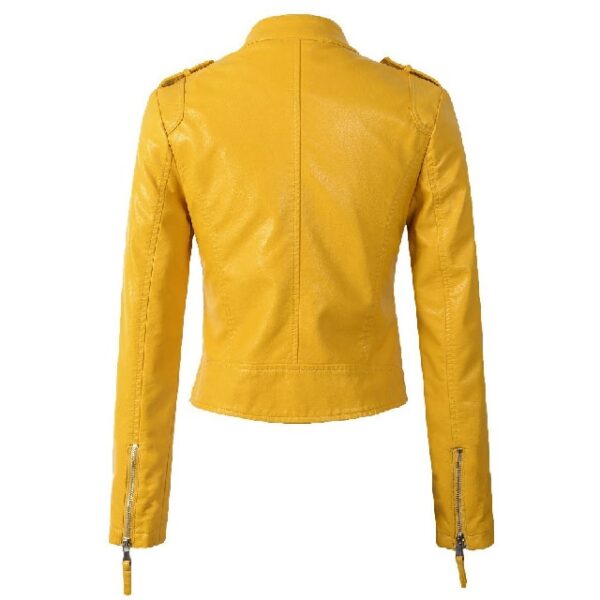 Giacca da donna in pelle gialla sottile con cerniera laterale semplice