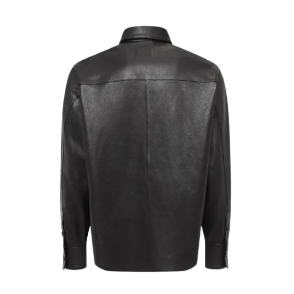 Camicia nera in pelle squadrata da uomo