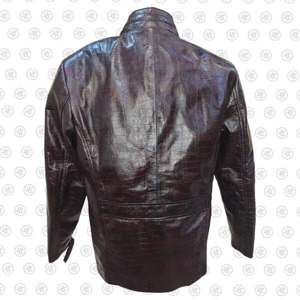 Giacca in similpelle marrone con stampa coccodrillo
