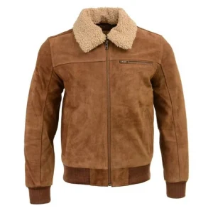 Giubbotto bomber da uomo in pelle scamosciata marrone