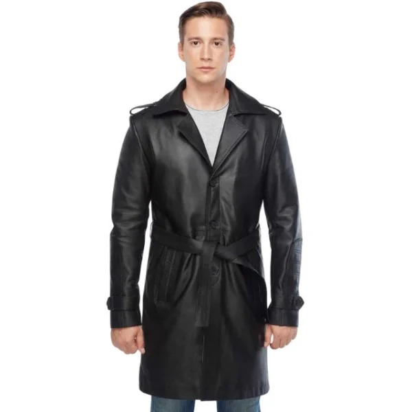 Classico cappotto in pelle di agnello nera