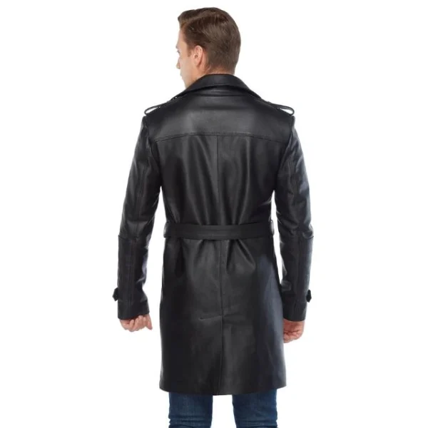 Classico cappotto in pelle di agnello nera