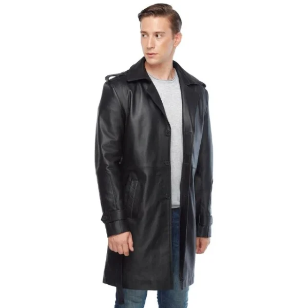 Classico cappotto in pelle di agnello nera