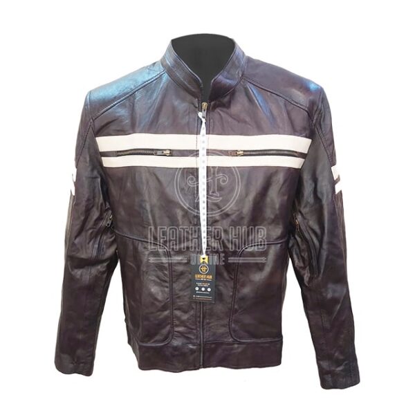 Giacca da motociclista in pelle marrone con teschio vintage classico