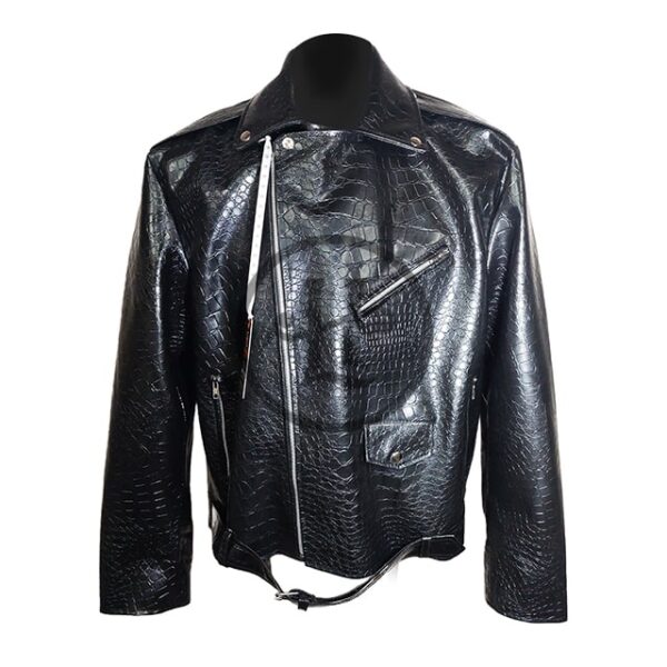 Giacca in similpelle stile motociclista con stampa coccodrillo