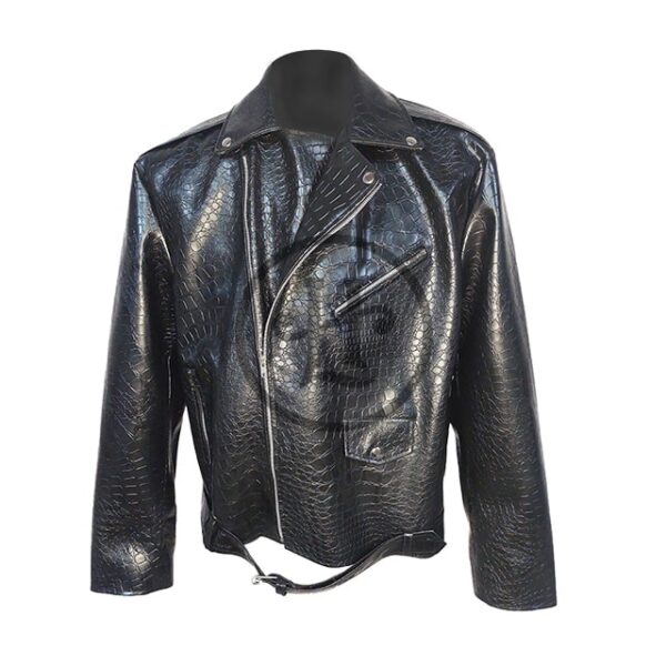Giacca in similpelle stile motociclista con stampa coccodrillo