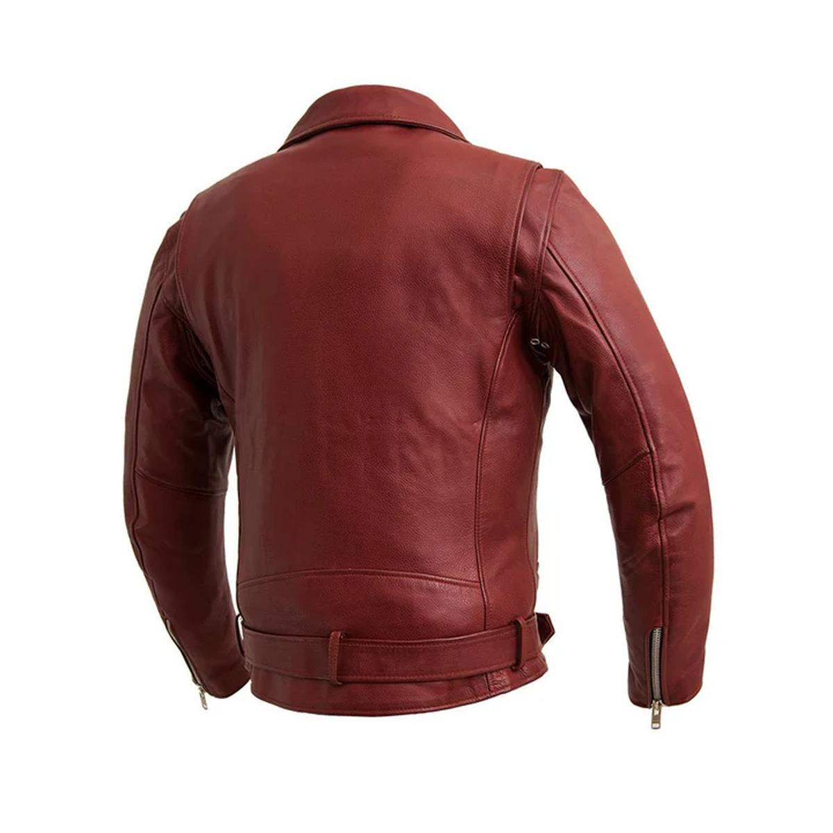 Giacca da motociclista in pelle di pecora da uomo color marrone