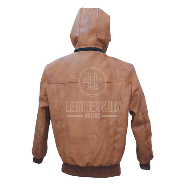 Giacca in pelle da motociclista vintage con cappuccio da uomo