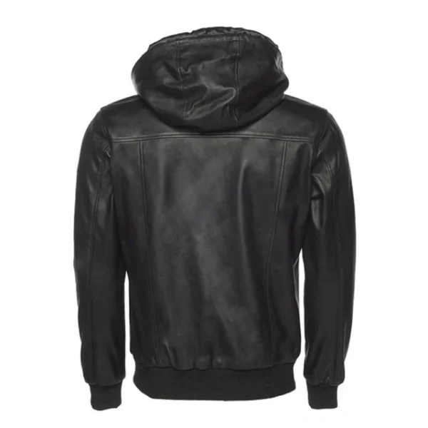 Giubbotto bomber in pelle con cappuccio slim fit