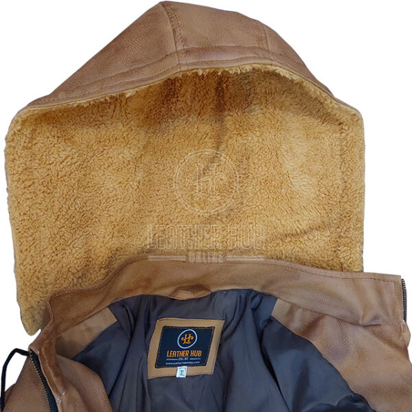 Giacca in pelle da motociclista vintage con cappuccio da uomo