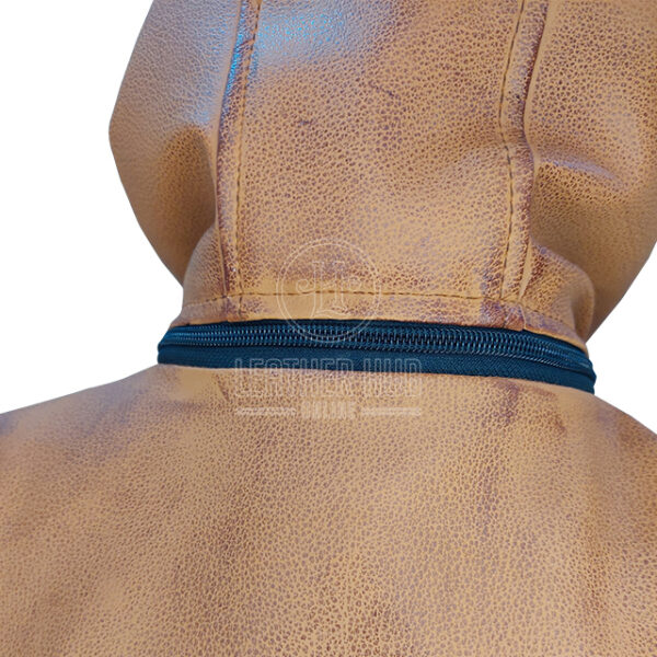 Giacca in pelle da motociclista vintage con cappuccio da uomo