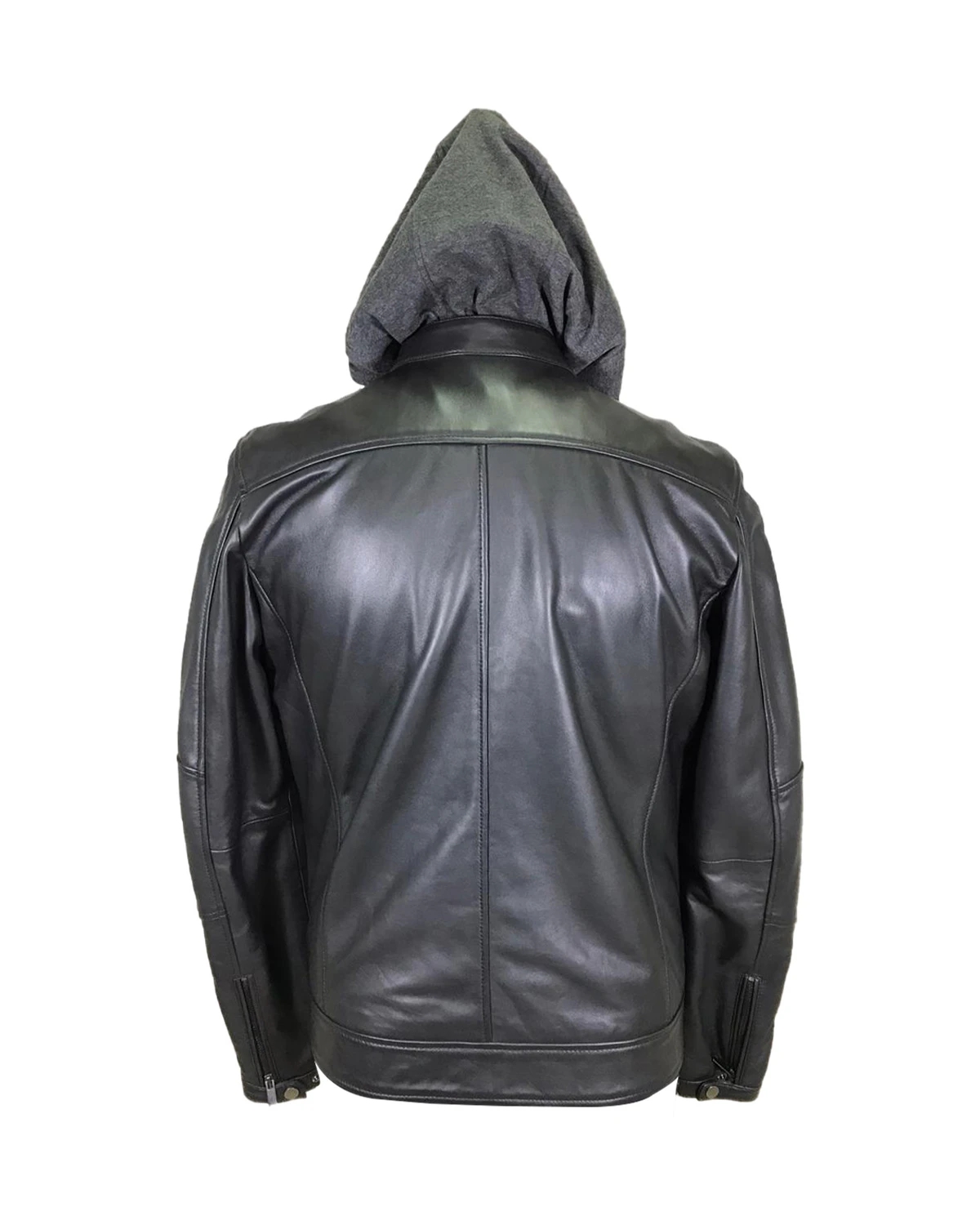 Giacca da motociclista in pelle con cappuccio staccabile da uomo