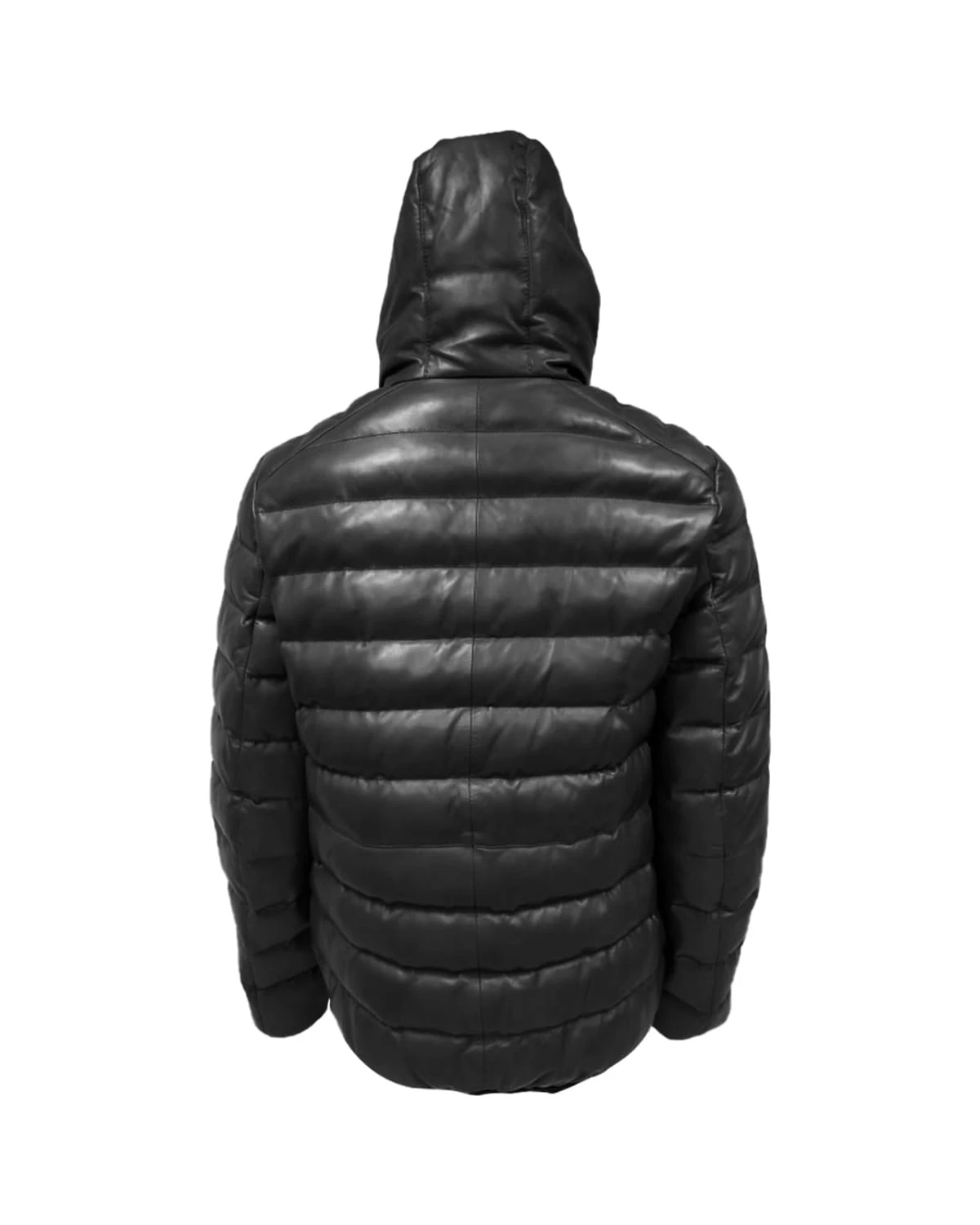 Giacca imbottita in pelle con cappuccio da uomo