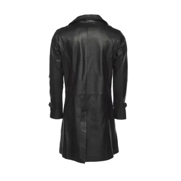 Cappotto doppiopetto in pelle di pecora nera da uomo