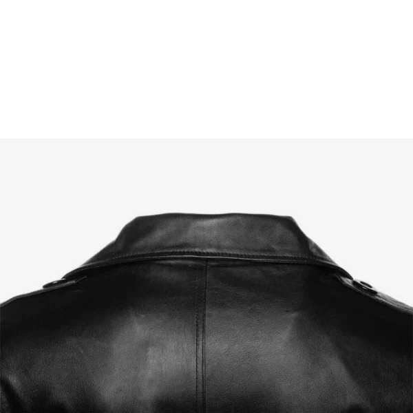 Cappotto doppiopetto in pelle di pecora nera da uomo