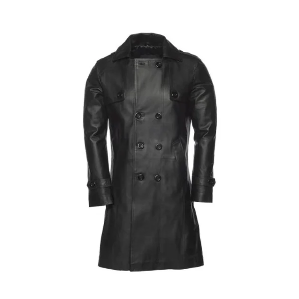 Cappotto doppiopetto in pelle di pecora nera da uomo