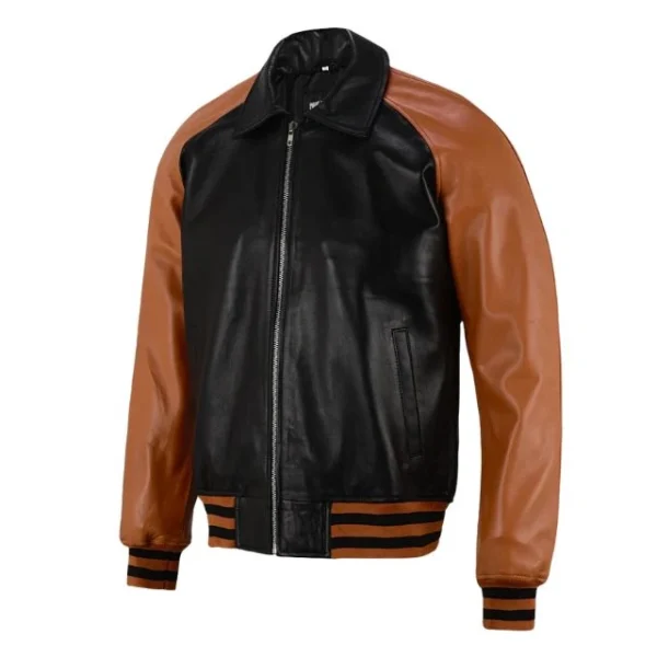 Giacca college da baseball bomber in pelle di agnello da uomo