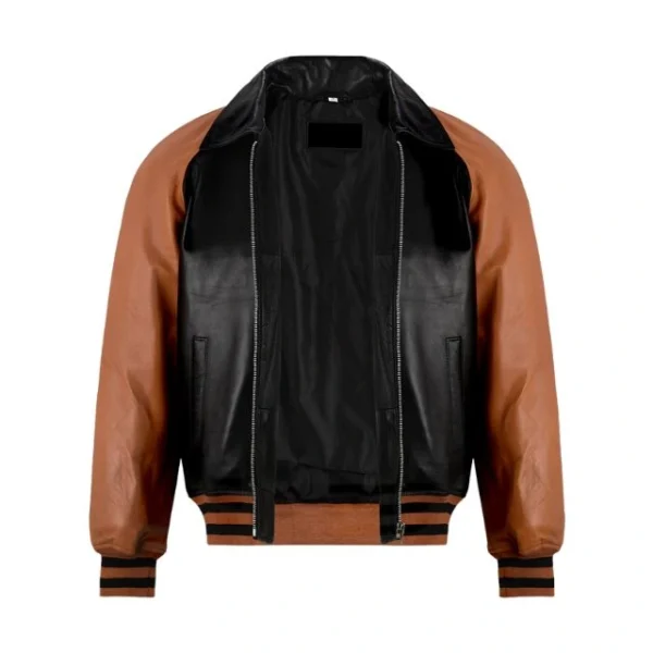Giacca college da baseball bomber in pelle di agnello da uomo