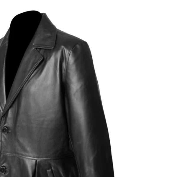 Trench in pelle nera elegante da uomo