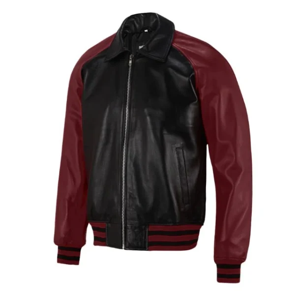 Giacca college da baseball bomber in pelle di agnello da uomo