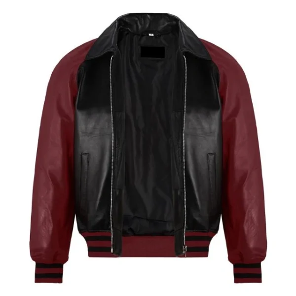 Giacca college da baseball bomber in pelle di agnello da uomo