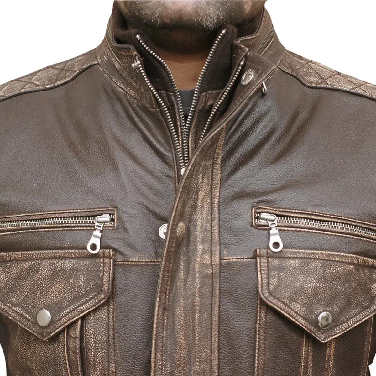 Giacca da motociclista da uomo in vera pelle marrone, stile Cafe Moto Racer