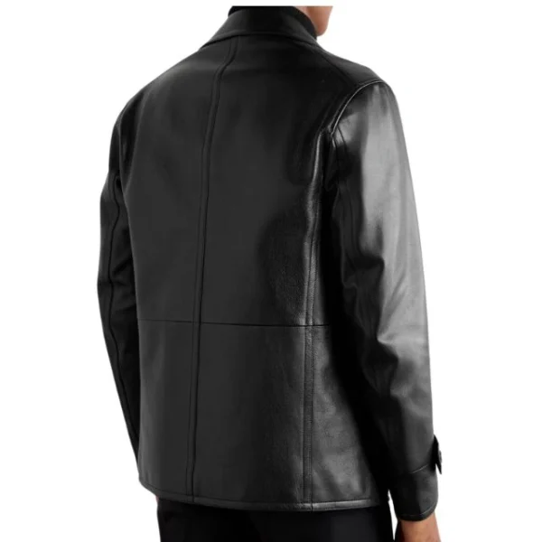 Cappotto doppiopetto nero in pelle di pecora da uomo